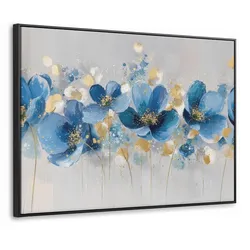 LEINWAND Bilder mit Rahmen - Blumen - Blau - Abstrakt - 70x50
