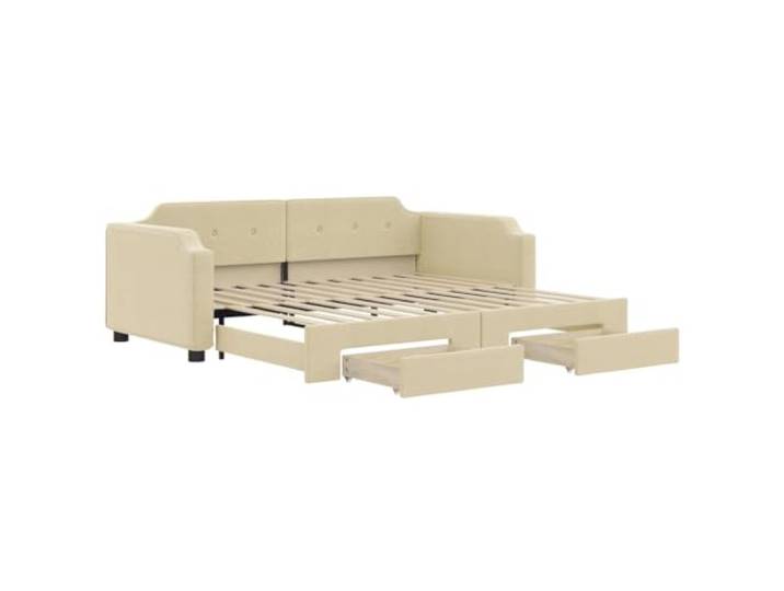 PUGYNBK Schlafsofa mit Schubladen, cremefarbener Stoff, 90 x 200 cm Struktur aus Holz und Metall, 2 Schubladen mit Rollen, ohne Matratze