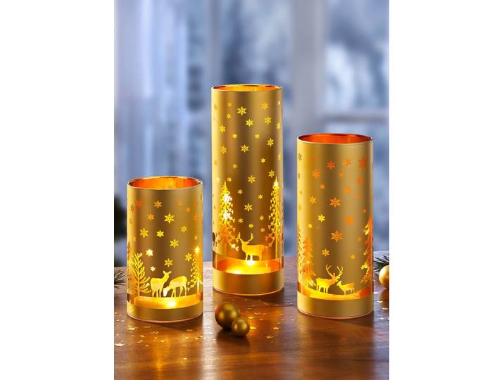 Windlicht 3er-Set aus Glas, Gold