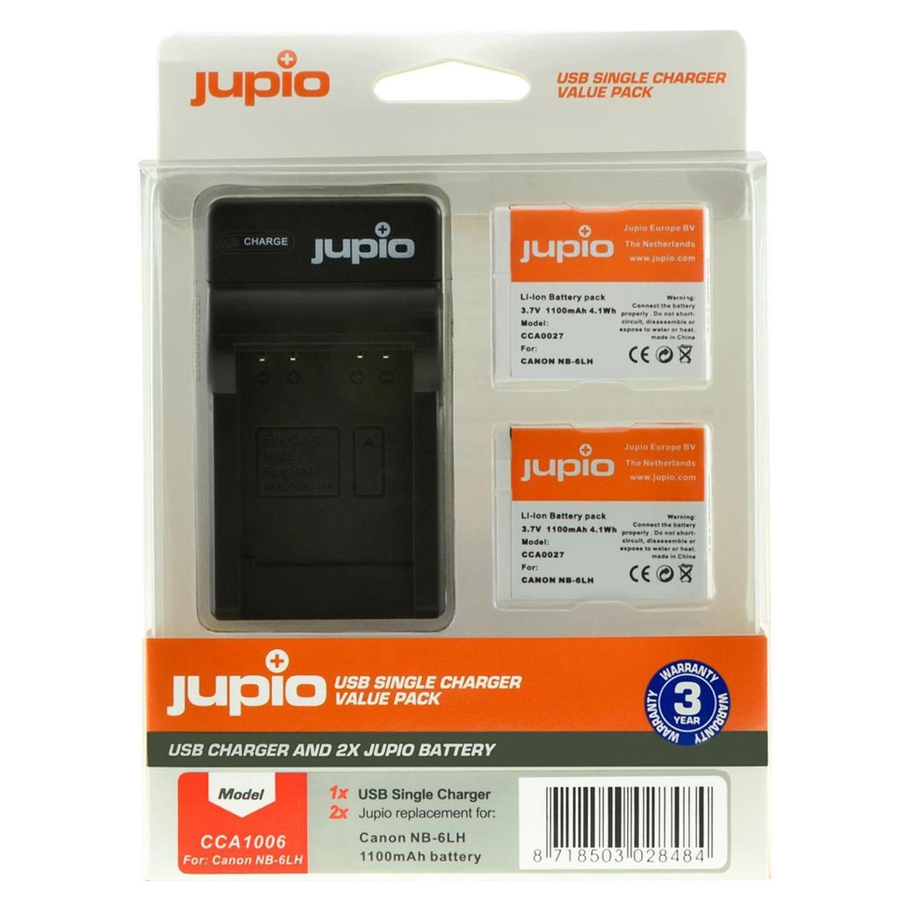 Jupio Kit: 2X Battery NB-6LH + USB Single Charger (CCA1006) (Kamera Akku, Kamera Akku Ladegerät) (CCA1006)