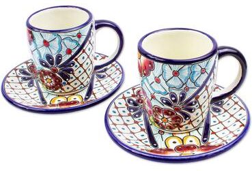 Novica Handmade Colors Of Mexico Ceramic Cups And Saucers (Pair)