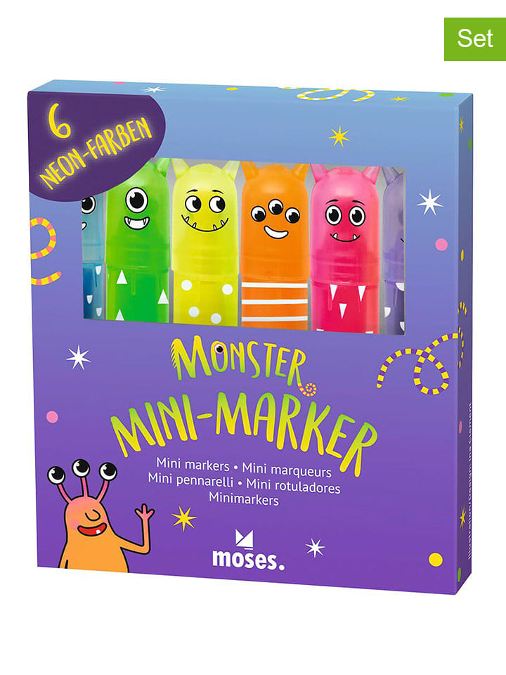 moses. 2er-Set: Mini-Marker "Monster" in Bunt - 2x 6 Stück - onesize