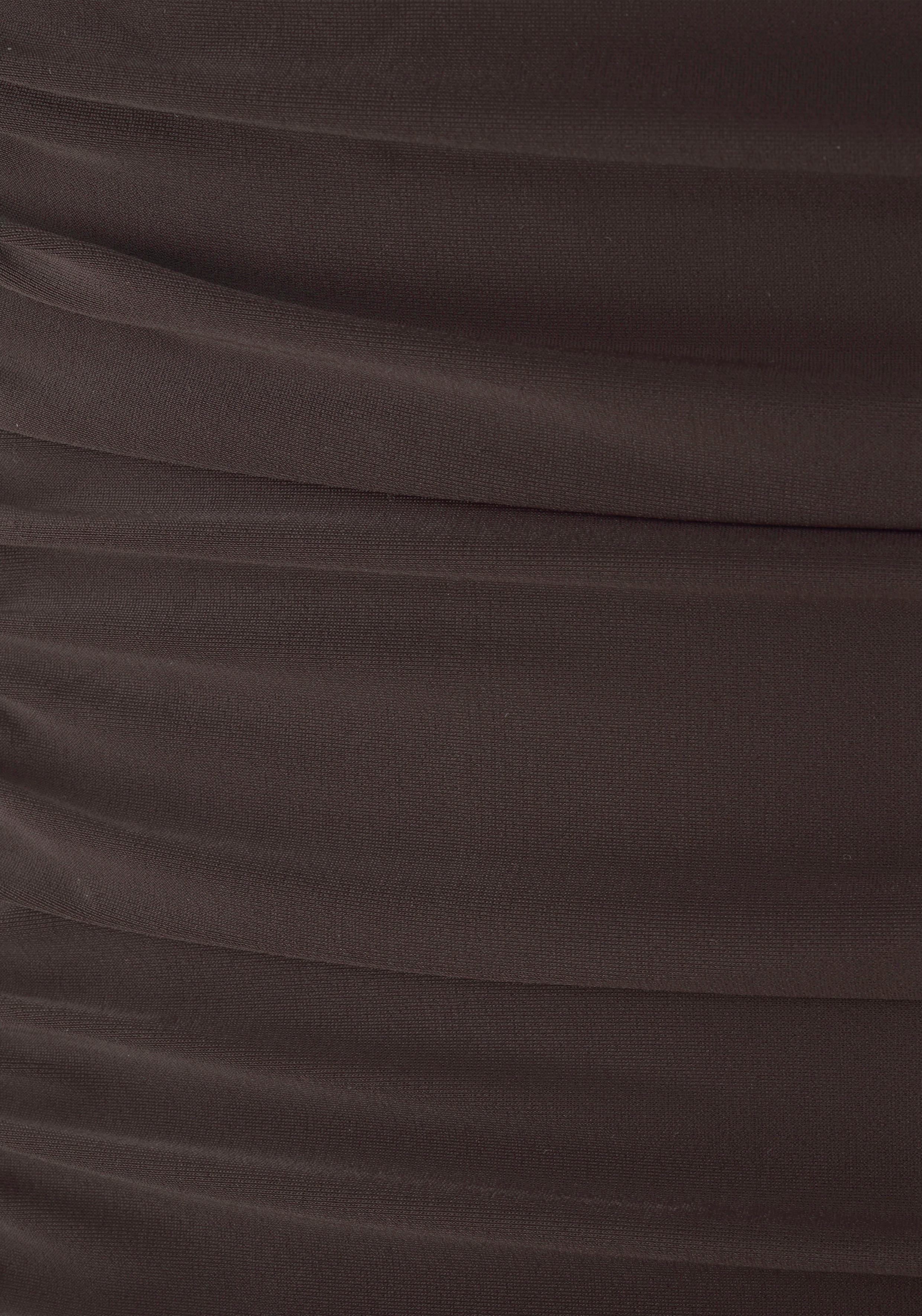 Badeanzug LASCANA, Damen, Gr. 38, Cup E, braun, Polyamid, unifarben, Badeanzüge Badeanzug, mit Raffungen und Shaping-Effekt braun 38, Cup E