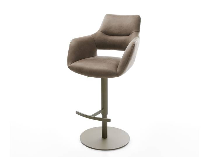 Barstuhl Yago-Flex Mikrofaser Taupe Vintage Drehfuß höhenverstellbar Metall Titanfarben Taschenfederkern, Barstühle