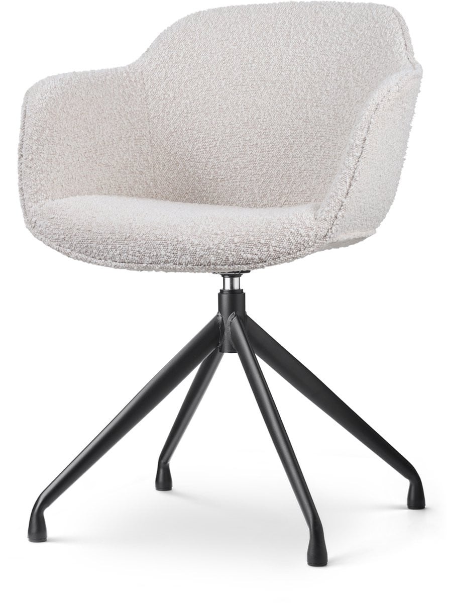 Nolon Nola-Mare Eetkamerstoel Bouclé Beige - Draaibaar - met Armleuning - Zwart Onderstel