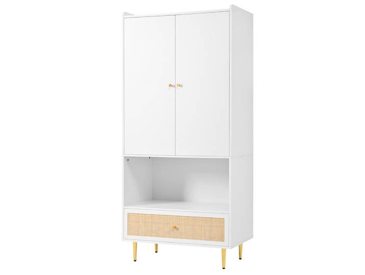 Armoire 2 portes en panneau de particules blanc et naturel