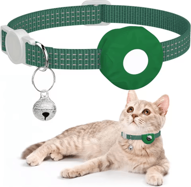 Inspire Picks SafeTrack Reflective AirTag Cat Collar With Bell & Secure Holder green no Airtag Locator