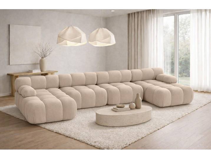 Kaiser Möbel Ecksofa U-Form XL, Stoff Velours Salvador, Beige, Selia U XL