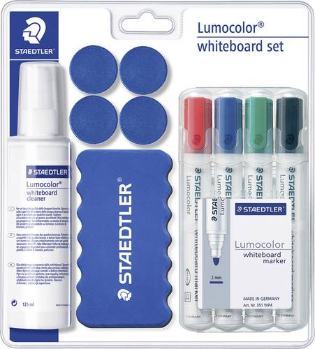 Staedtler Lumocolor Whiteboard Set 613 S 613 S Whiteboardmarker Schwarz, Blau, Rot, Grün inkl. Tafellöscher, Reiniger, Magneten