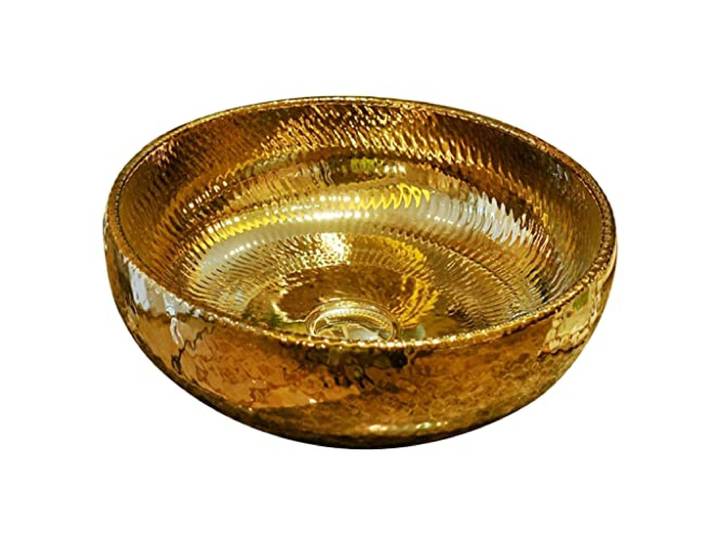 MYUYEE Gold lackierte Keramik-Badezimmergefäß, Spüle, rund, über Theke, Spüle, Bar, chinesische handgeschnitzte Waschtischschüssel