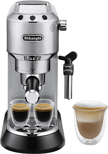 DE LONGHI Cafetera express - De'Longhi Dedica EC685.M, 1300 W, 15 bar, Thermoblock, Espresso manual, Función 2 tazas, Metalizado