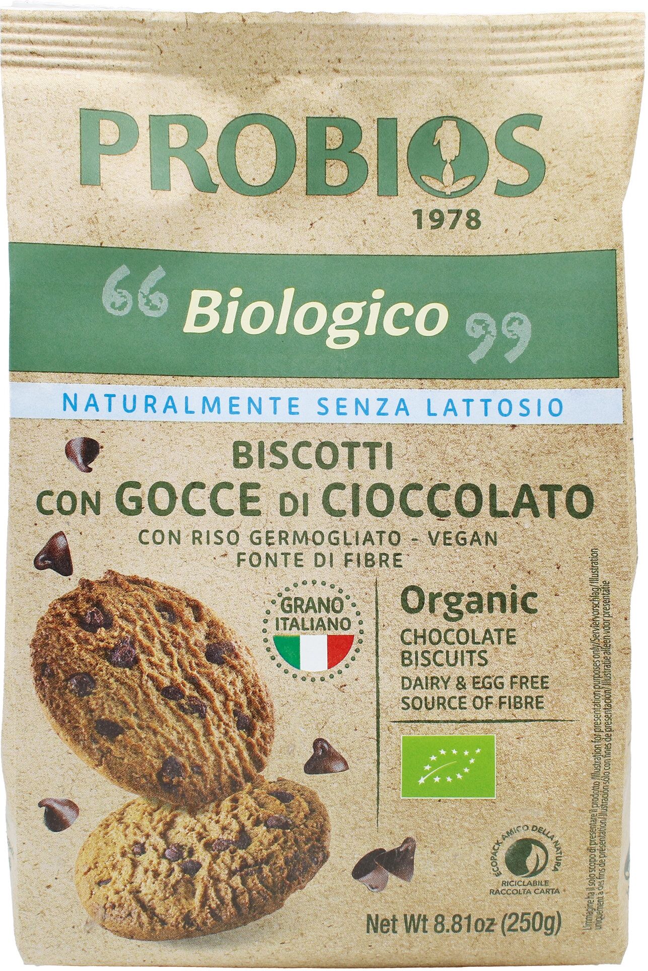 PROBIOS Go Vegan! - Vegan Biscotti Al Cioccolato Con Riso Germogliato 250 Grammi 