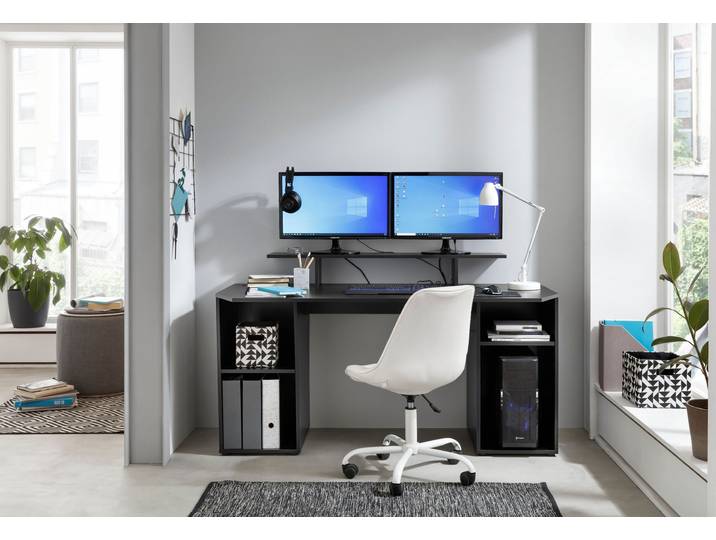 Gamingtisch BORCHARDT MÖBEL Tippy , schwarz (schwarz, schwarz), B:160cm H:91cm T:70cm, Tische, Gamingtisch, Breite 160 cm, Schreibtisch mit viel Stauraum