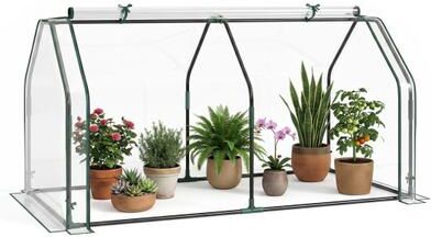 Costway Portable Mini Greenhouse, Small Garden Greenhouse with PE Cover and Zippered Roll-up Door for Vegetables-Transparent