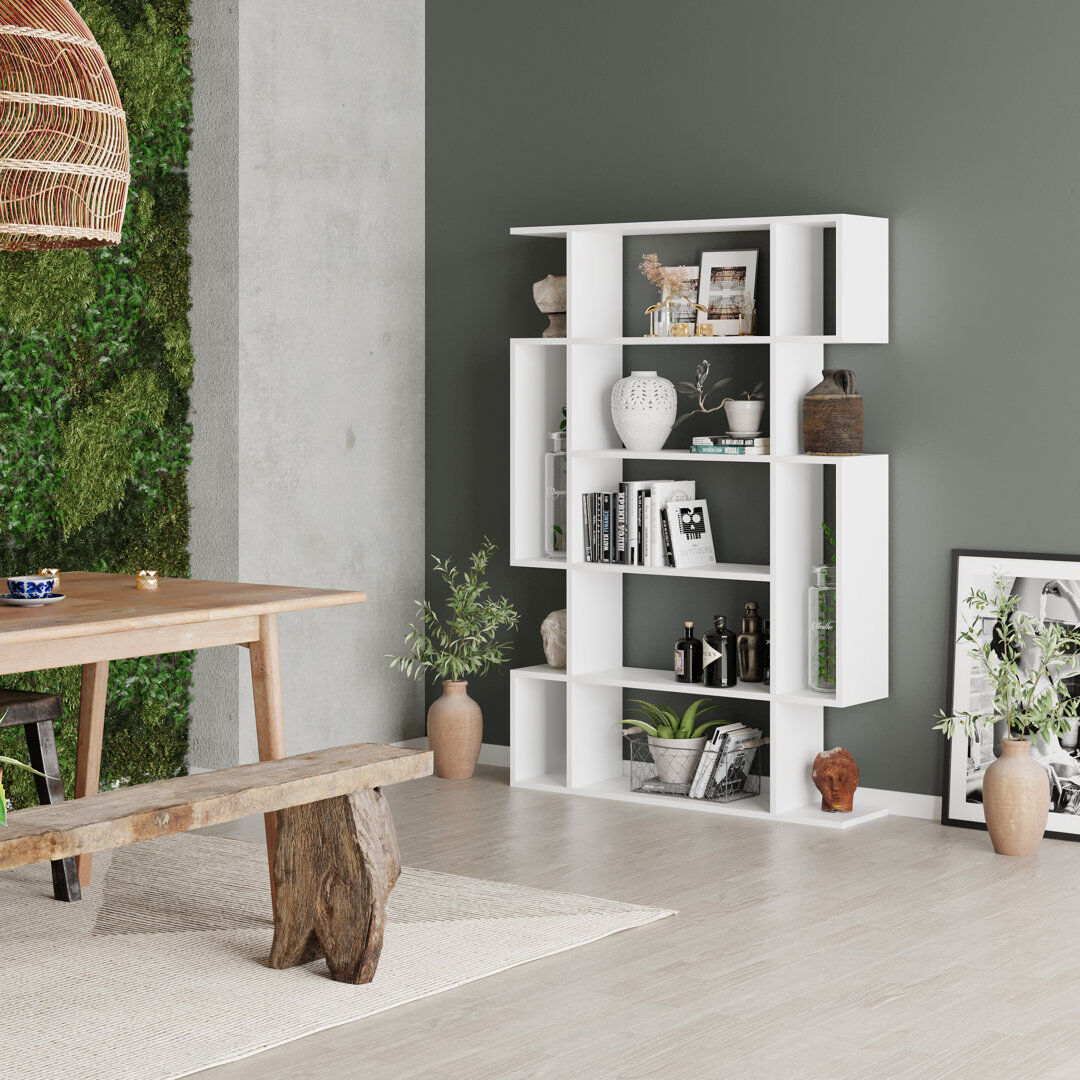 Zipcode Design Mito 5 Tiers Wall Mounted Bookcase Modern Display Unit White 161cm H X 109cm W X 25cm D