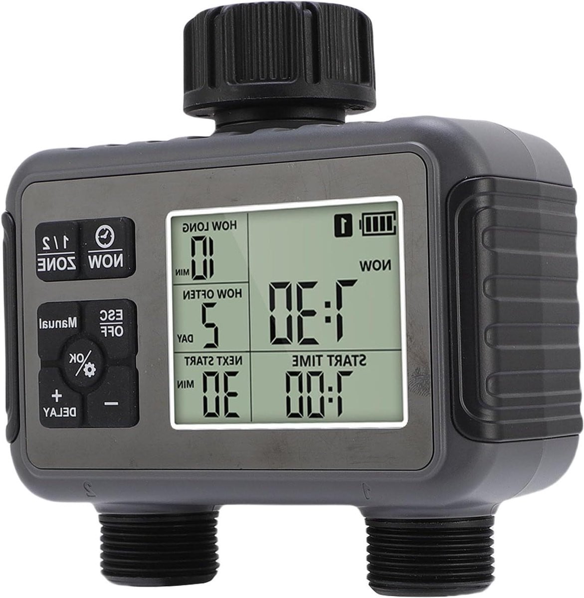 2-zone Watertimer Sproeitimer voor Tuinslang met LCD-display - Grijs - B: 13 cm, D: 13 cm, H: 7 cm