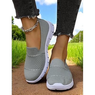 graue Flyknit-Slip-On-Sneaker für Damen – Alltagsschuhe zum Spazierengehen, Erledigen von Besorgungen und für die Freizeit im Park