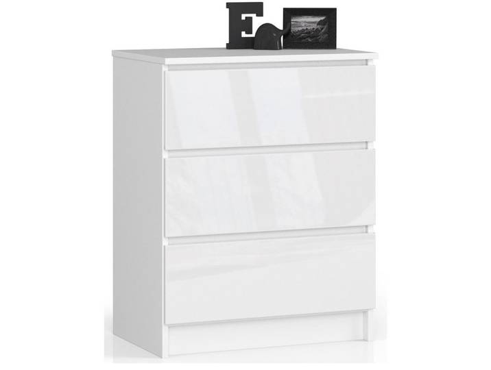 Akord Kommode Weiß, Weißglanz 60x40x77 cm, Weiß, Weiß Hochglanz, 3 Schubladen, Rechteckig,Rechteckig, 60x77x40 cm, Kleinmöbel, Kommoden, Kommoden