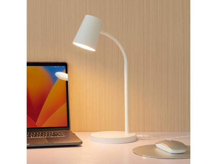 LED Schreibtischlampe Ailina Lindby, dimmbar, weiß / opal, für Arbeitszimmer / Büro, Kunststoff, Modern, LED Tischlampe