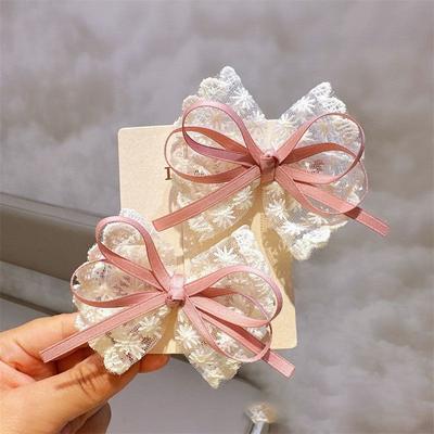 Fusion Finds Elegant Lace Bow Hair Clips Set For Baby Girls Handmade Baby Hair Clips & Bow Barrettes pink