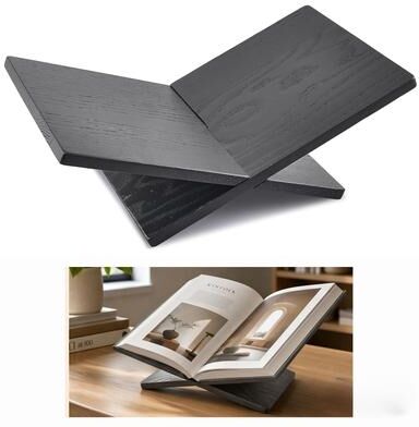 Garvee Adjustable Wood Book Stand, Collapsible Reading Holder with Matte Black Finish, Ergonomic Hands-Free Stand