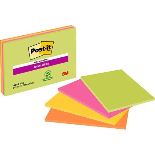 Post-it Super Sticky Meeting Notes Haftnotizen extrastark 6445-4SS farbsortiert 4 Blöcke