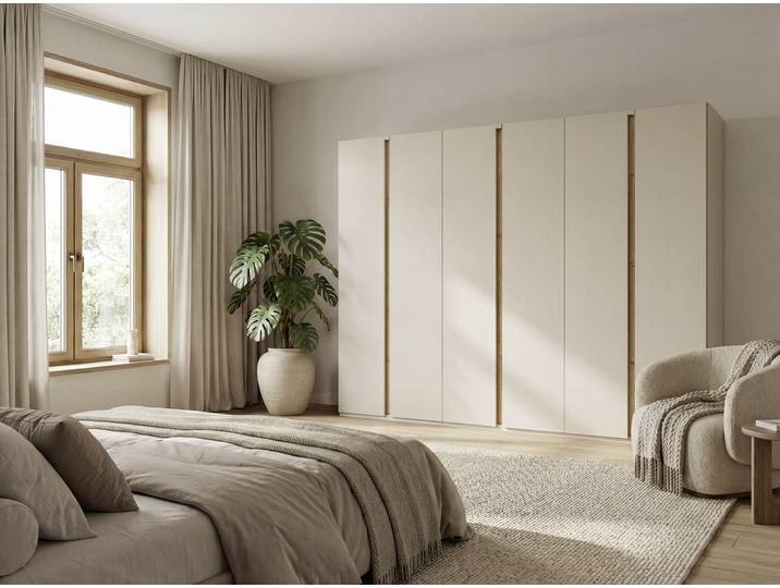 Drehtürenschrank Luana 301cm ohne Beleuchtung Beige/Kaschmir/Eiche Dekor Basic