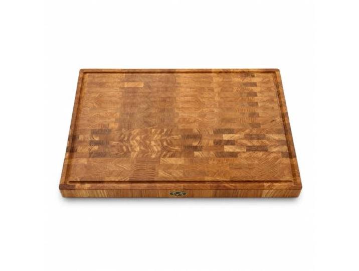 B4K® Schneidebrett aus Eiche Stirnholz 60 × 40 × 4 cm Massiver Hackblock, Antibakterielles Hirnholzbrett, Mit Griffen & Silikonfüßen, Für Küche, Fleisch & BBQ