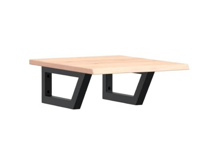 WEMYUFURN Waschtischplatte mit Halterung Stahl und Massivholz Eiche Schweberegal, Trapezform, Handtuchaufhängung, Wandmontage, Eichenholzplatte, Stahlhalterungen