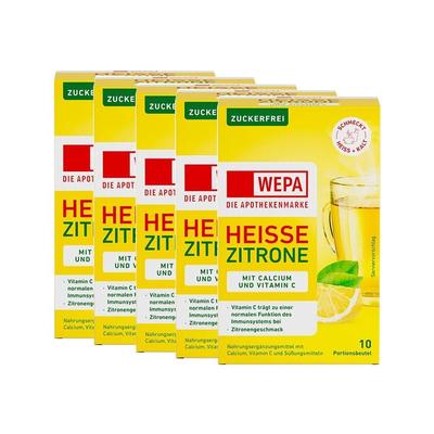 Wepa heiße Zitrone+Vit.C+Calcium zuckerfrei Pulver 5er-Pack 5x10x10 g