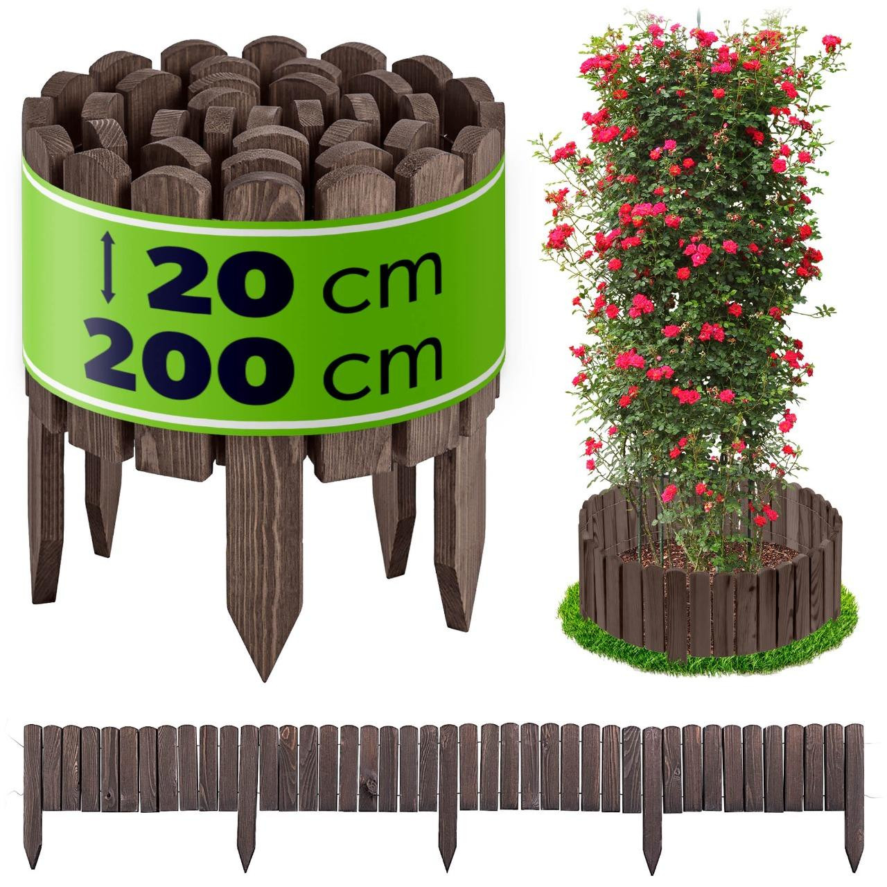 KADAX Houten border antraciet, 200 x 20 cm, decoratieve tuinomheining voor bloembedden en groentebedden