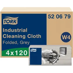 Tork Gefaltete Industrie Reinigungstücher Grau W4, flexibel und weich, 4 × 120 T...