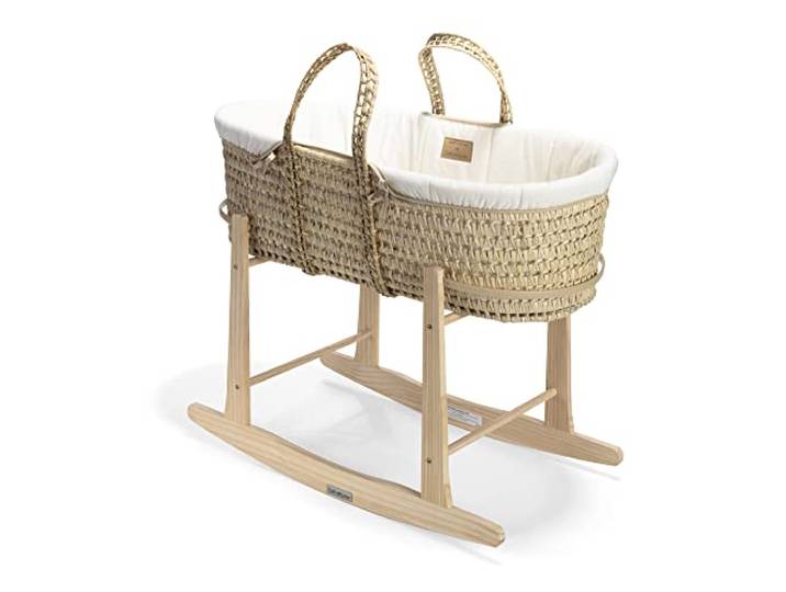 Clair de Lune Bio-Palmen-Babykorb und natürlicher Schaukelständer, preisgekrönter Baby-Stubenwagen, Palmenkorb, Bio-Verband, Bambusmatratze, Babydecke, Neugeborenen-Essentials (Naturcreme)