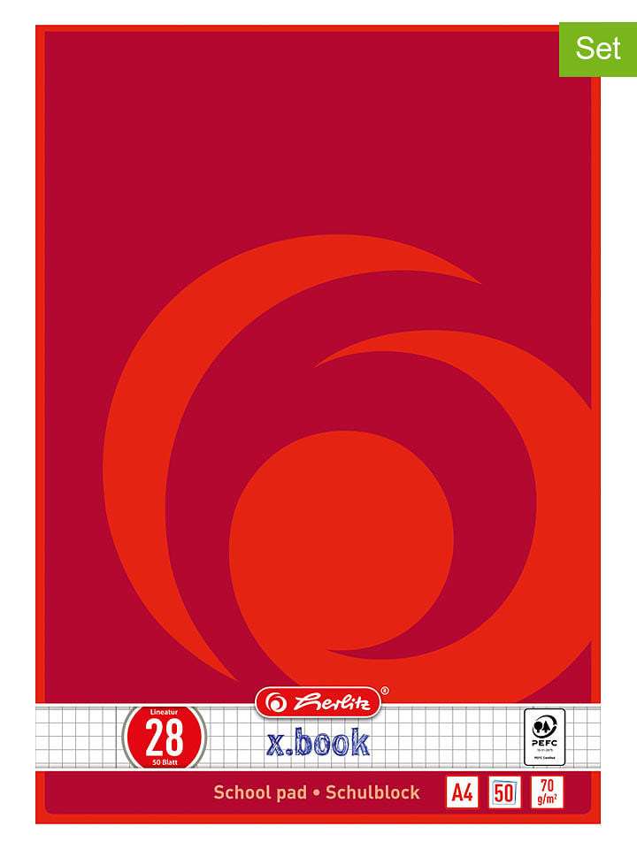 Herlitz 5er-Set: Hefte ''A4/50 Lin.28'' in Rot - onesize