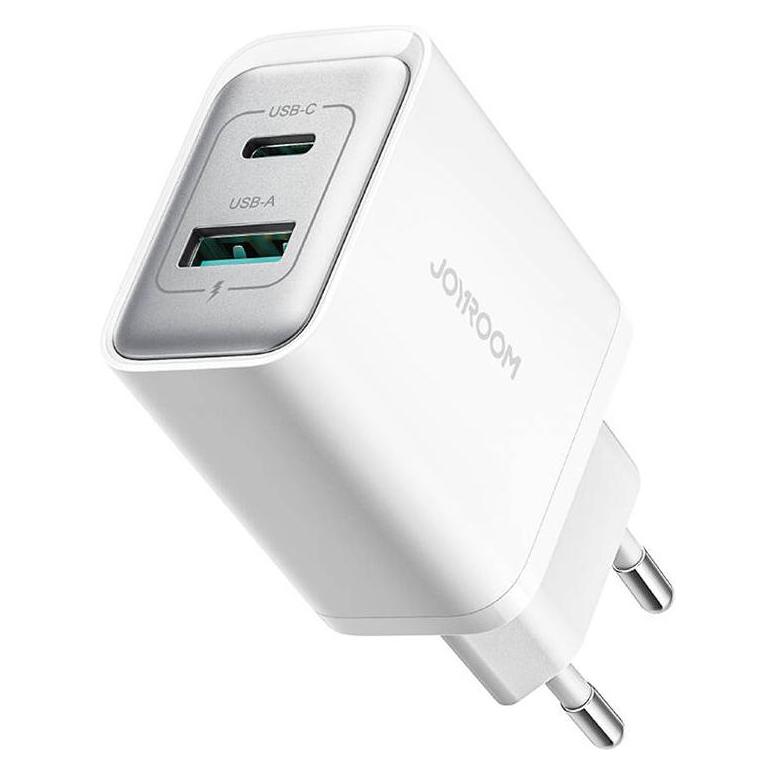 Joyroom Wall Charger Double Port USB-C+USB-A, 30w - White (30 W, 2 Ports) (JR-TCF15)