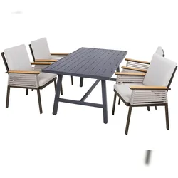 DELUKE Garten-Sitzgruppe JOSEF 5-tlg. - Kunststoff, Hellgrau | Gartenmöbel-Set Gartengarnitur Garten-Essgruppe mit Stühlen und Esstisch