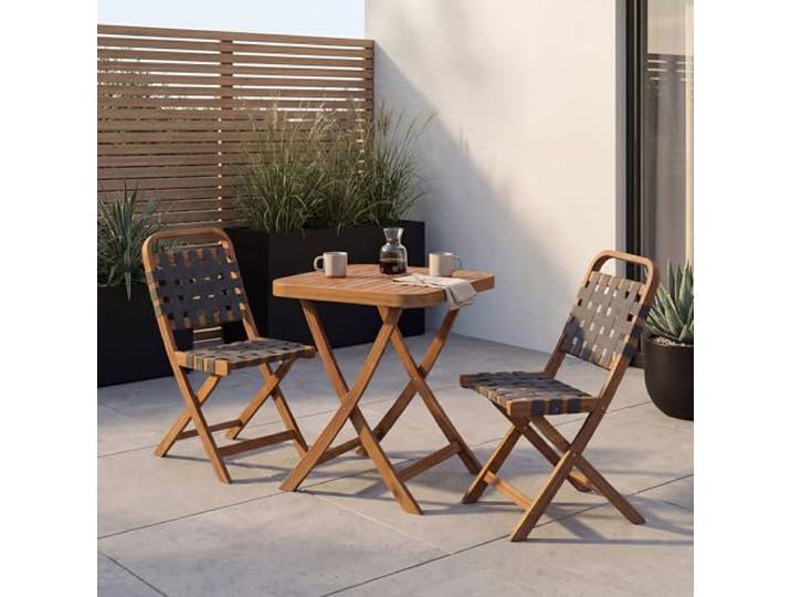 Mendler Garten-Set HWC-P70 Seilgeflecht Akazie Holz klappbar - Natur, grau