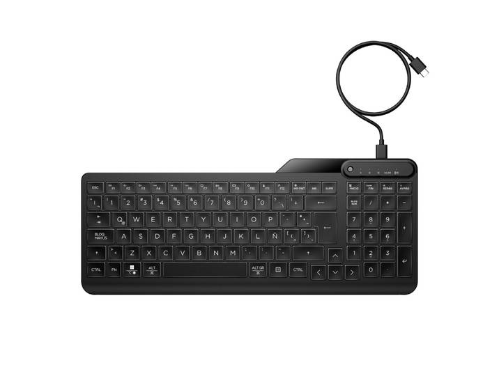 HP Clavier filaire rétroéclairé multi-appareil 405, Taille réelle (100 %), Avec fil, USB, Clavier à membrane, Noir 7N7C1AA#ABF