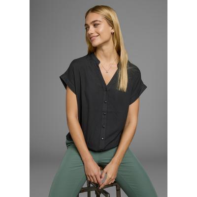 Hemdbluse BOYSEN'S, Damen, Gr. 40/42, schwarz, Web, Obermaterial: 100% Viskose, oversize, V-Ausschnitt, Blusen Hemdbluse, im Oversized-Style mit Ballonsaum