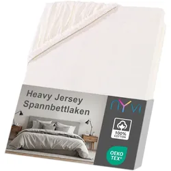 NYVI Spannbettlaken DreamScience Heavy Jersey  - Spannbetttuch, Formstabil, 160g/m2, Rundum-Gummizug, Bügelfrei 180 - 200x220 + 40 cm Boxspringbett natur