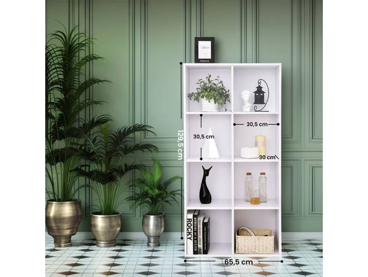 Meuble de Rangement 8 Compartiments Présentoir Blanc