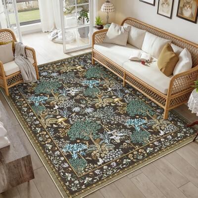 Garvee Vintage Botanical Mushroom Pattern Washable Area Rug