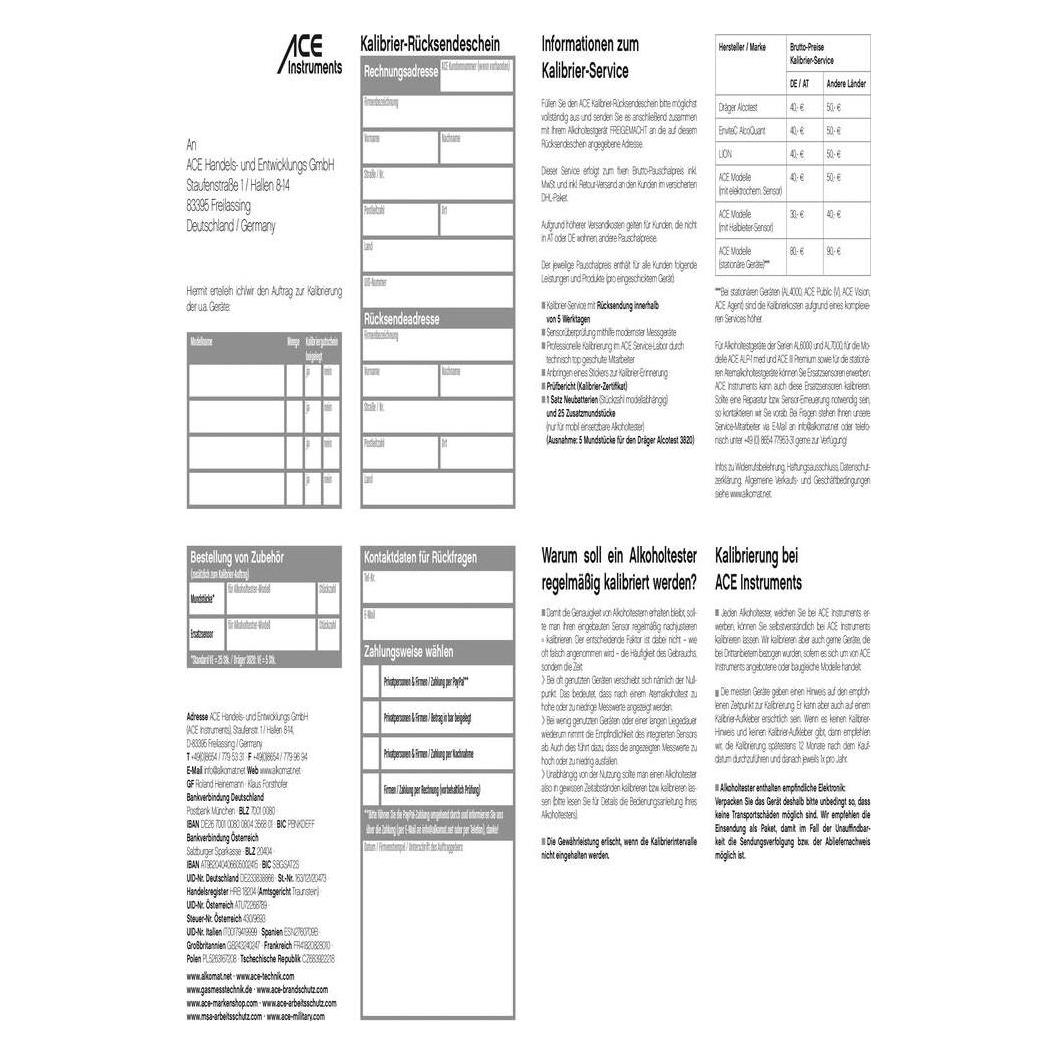 Ace 100082 Kalibrier-Gutschein (100082)