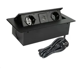 TecLines, Steckdosenleiste, TES009B 2-fach Einbausteckdose mit 2x USB-A, 3m Kabel, schwarz (CEE 7/3, 3 m)