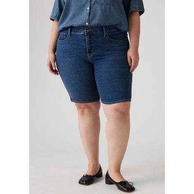 Shorts LEVI'S PLUS "PL SHAPING BERMUDA DA", Damen, Gr. 22 (54), N-Gr, blau (clever girl short pl), Web, Obermaterial: 80% Baumwolle, 19% Polyester, 1% Elasthan, unifarben, regular fit kniefrei, Hosen Shorts, Sommerhose im Five-Pocket Style