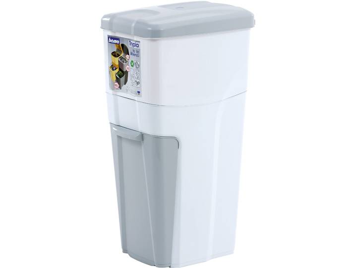 Mülltrennsystem BISCHOF BAMA Trypla , grau (weiß, grau), B:28cm H:70cm T:39cm, Kunststoff, Mülleimer, Mülltrennsystem, Dreifach-Mülltrennung