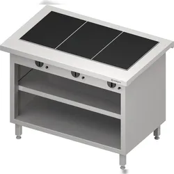 Stalgast Warmausgabe "Free Flow" mit 3 Wärmeplatten aus Glaskeramik und offenem Unterschrank 1132x750x880 mm, Edelstahlabdeckung