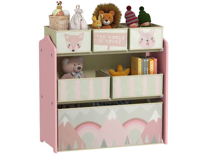 Étagère à jouets Zonekiz avec 6 boîtes en tissu amovibles 63X30X66 cm rose