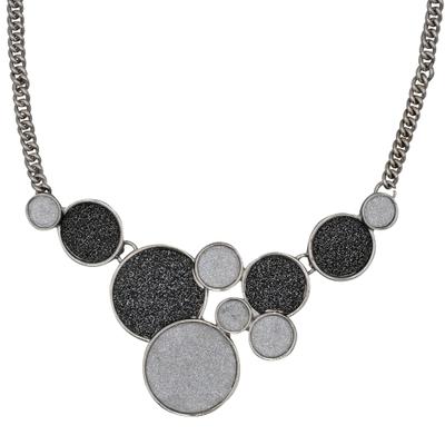 Collierkettchen STEUER "Metallcollier mit glitzernder Kreiszierde rhodiumf.", grau (silbergrau), Halsketten, Damen, 54cm, Metall, L: 54 B: 100mm, B:100mm