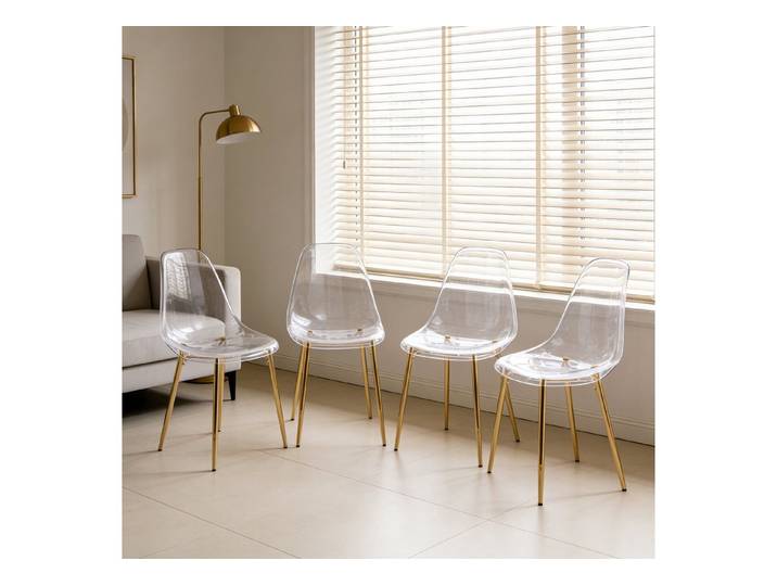 Celya Esszimmerstuhl 4st Transparent, PET Sitz (Ideal als Esszimmerstuhl, Schreibtischstuhl oder Schminkstuhl), Geeignet für Restaurants, Homeoffices und Wohnzimmer